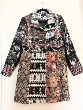 🦒 anthropologie tapestry animal print patchwork coat